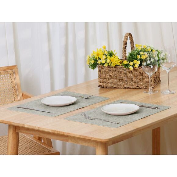 6 Set Heat Resistant Waterproof Dining PU Place Mats 17x12 inch Light Grey - Picture 6 of 6